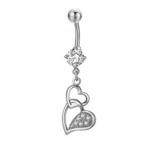 Piercing Chirurgical Pour Le Nombril, Pendentif En Forme De Cour, Strass Brillants (Argente Et Blanc) - Neuf