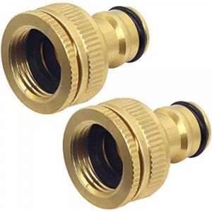 Lot de 2 connecteurs de robinet de tuyau d'arrosage en laiton, adaptateur de robinet à filetage femelle 1/2 et 3/4 2 en 1 - Neuf