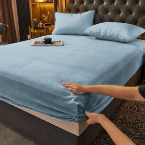 Drap Housse 180x200+30cm Bleu Clair Drap De Lit En Flanelle De Laine Et Velours Corail Housse De Matelas Chaleur Hivernale Hypoallerg&eacute;nique Sans Repassage Ourlet &Eacute;lastique Solide - Neuf