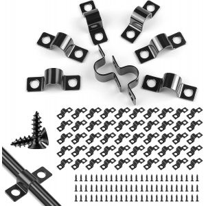 Mevronisshop-Lot De 50 Cl&ocirc;tures &Agrave; Double Fil En Acier Au Carbone Avec Colliers De Fixation Galvanis&eacute;s Noirs En U, Colliers De Serrage Avec 100 Vis, Collier De Fixation En M&eacute;tal Pour Tuyaux, Conduites - Neuf