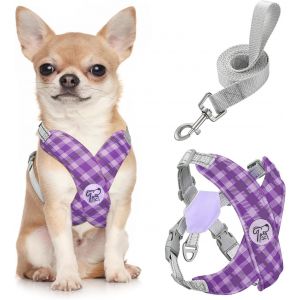 Eryi-Harnais Pour Chiens Avec Laisse, Harnais Sécurisé Anti-Traction En Forme De X, Veste Pour Chiens De Petite & Moyenne Taille, Ceinture De Sécurité D'animaux Réglable, S, Violet Plaid - Neuf