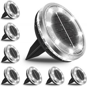 Lot De 8 Lampe Solaire Au Sol, 12 Led Lampes Solaires Ext&eacute;rieur &Eacute;tanche Ip65 &Eacute;clairage De Jardin, Spot Lumiere Solaire Pour Pelouse Trottoir Patio All&eacute;e Chemins Terrasse Cour, Blanc Froid - Neuf