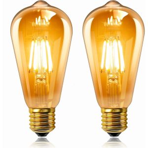 Kalanka-Lot De 2 Vintage Edison Ampoule E27 Led 6w, Verre Ambr&eacute;, Blanc Chaud 2200k, &Eacute;quivalent 60w Incandescence, 600lm, Ac 220v, Non Dimmable, St64 Filament R&eacute;tro, D&eacute;corative Pour Maison, Bars, Caf&eacute; - Neuf