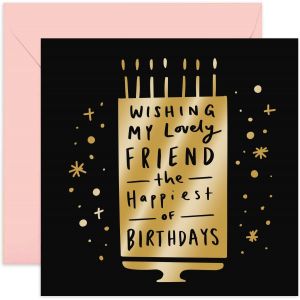 Carte d'anniversaire « Happiest Birthday Lovely Friend » - Carte en feuille d'or pour meilleure amie | Cadeau élégant pour femme, meilleure amie, elle | Intérieur vierge et enveloppe - Neuf