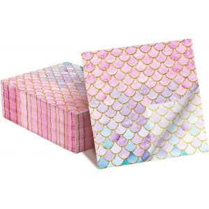 Kal-Lot De 20 Serviettes De Fête En Papier Jetables Pour Fille - Motif Écailles De Sirène - 33 X 33 Cm - Neuf