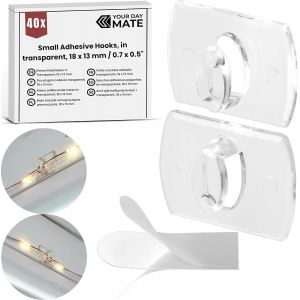 Petits crochets adhésifs,40 pcs,Transparents,18 x 13 mm,crochets pour guirlandes lumineuses,décoration,câbles,suspensions lumière,clips de câbles autocollants,mini-crochets - Neuf