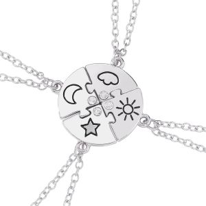 Kales-4 Pièces Collier D Amitie Pour 4 Filles,Collier Bff Pour 2 Femme Argent,Collier Best Friends Pour 3 4 Filles,Cristal Collier Soleil Lune Nuages Pendentif Pour Soeur Friend Cadeau Anniversaire - Neuf