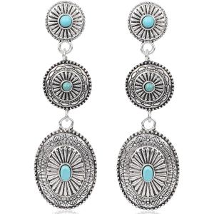 Kalhx-Boucles D'oreilles Femme Western,Turquoise Synth&eacute;tique Ovale Boucles D'oreilles Concho Pendantes Vintage Bijoux Western Cadeaux Pour Costume Cowgirl - Neuf