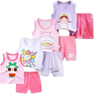 Kalanka-8 Pack De Filles Ou Bébé Filles Sans Manches T-Shirt Débardeurs Pantalons Courts Ensembles De Vêtements, Âge (3 Mois À 7 Ans) - Neuf