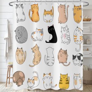 SJZG-Rideau De Douche Chat 150X180, Dr&ocirc;le D'Animal De Dessin Anim&eacute; Chaton Color&eacute; Beaux Animaux De Compagnie Enfants Gar&ccedil;ons Filles Rideau De Bain Imperm&eacute;able Tissu Polyester Lavable Rideau De Bain - Neuf