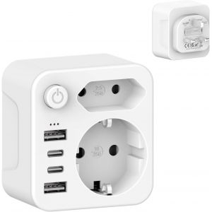 JGD-Adaptateur Prise Anglaise Adaptateur Francais USB 2A &2 C 3.4A, Europe Francaise FR 2 Broches vers GB 3 Broches pour Irlande Royaumeuni Bretagne &Eacute;cosse, Type G - Neuf