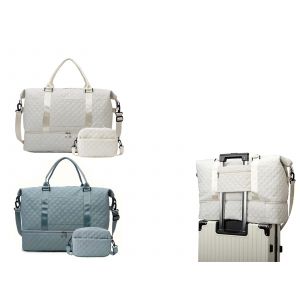 Sac de voyage polochon avec compartiment &agrave; chaussures et petite pochette - Blanc - Neuf
