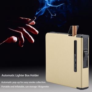 HJLIAN Etui a cigarettes automatique, support de boite en metal coupe-vent sans gaz, dore - Neuf