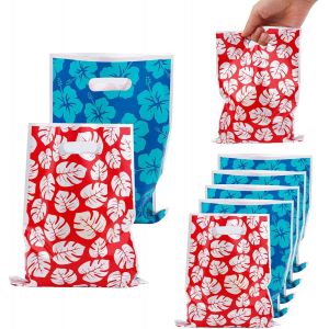 50pcs Sacs Cadeaux F&ecirc;te Hawa&iuml;,Sacs Bonbons Rouge Bleu Dessin Anim&eacute; avec Poign&eacute;es Pochettes &agrave; Collations Imprim&eacute; Floral et Feuilles pour Gar&ccedil;ons Filles Anniversaire Fournitures F&ecirc;te - Neuf