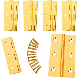 Lot De 10 Charni&egrave;res De Porte En Laiton Poli Avec Vis,75 Mm X 40 Mm,Charni&egrave;res En Laiton Poli Pour Placard,Bo&icirc;tes En Bois,Fen&ecirc;tres,Meubles,Portes Int&eacute;rieures Ext&eacute;rieures,Dor&eacute; - Neuf