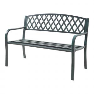 Banc De Jardin 127 X 53,5 X 88 Cm Acier Gris Fonc&eacute; Avec Patine Verte Helloshop26 03_0008961 - Neuf