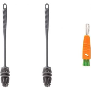 Lot De 3 Brosses De Nettoyage En Silicone Avec Long Manche Pour Nettoyer Les Biberons, Les Tasses &Agrave; Th&eacute;, Les Thermos Et Les Bouteilles De Sport, Etc. (Gris) - Neuf