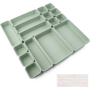 16 Pcs Organisateur Rangement Tiroir Cuisine Organiseur de Rangement Bureau Tiroir Plastique Salle avec 40 Pcs Boule Bntid&eacute;rapante en Siliconedede Bain Plateaux pour Maquillage,Cuisine(Vert) - Neuf