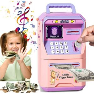 Tirelire électronique rose Mini ATM avec mot de passe pour enfants Cadeau idéal pour garçons et filles - Neuf