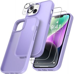 Pps-4 En 1 Coque Pour Iphone 14 Avec 2 Verre Trempé Et 1 Caméra Protecteur, [Coussin D'air Intégré] Antichoc Antirayures Bumper Protection Housse Pour Iphone 14 6.1"", Violet Clair - Neuf