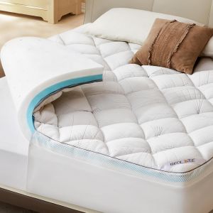 SUBZONAL-Surmatelas 160x200cm, Surmatelas en Mousse &agrave; M&eacute;moire de Forme Gel Respirant et Confort, sur Matelas 2 Personnes Grand Bonnet Extensible Jusqu&iquest;&agrave; 40 cm, Lavable en Machine, Blanc - Neuf