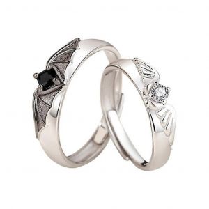 2 Pcs Demon & Angel Finger Bague Matching Couple Amitié Ouvrir Anneau Ajustable - Neuf