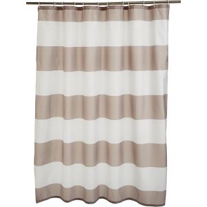 Rideau De Douche En Tissu Imprimé Déperlant Basics Avec ?Illets Métalliques Et Crochets En Plastique Blanc, 183 X 183 Cm, Rayures Grises - Neuf