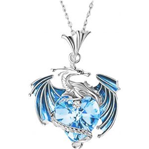 Kal-Pendentif Femme Argent,Collier Avec Pendentif Dragon En Forme De Coeur,Pendentif De Dragon Collier Birthstone,Beaux Bijoux Cadeau Pour Les Femmes Cadeau Anniversaire Noël - Neuf