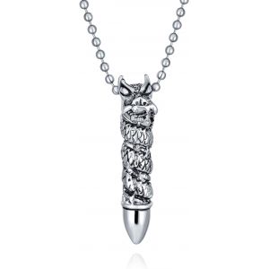 Kal-Personnalisez Collier Pendentif Dragon Serpent Bullet Pour Hommes Ados Noir Oxyd&eacute; Argent Tonique - Neuf