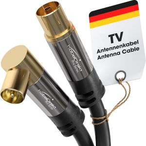 C&acirc;ble Antenne TV 4K,Coaxial 90&deg; coud&eacute;/droit-10m-C&acirc;ble TV num&eacute;rique/analogique-Disponible en 0,5-20m (Prise droite/Fiche coud&eacute;e,pour DVB-C/DVB-T/DVB-S,noir) - Neuf