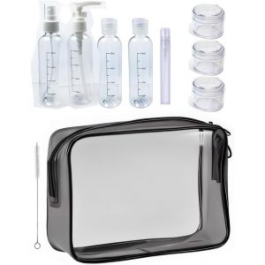 TIANYI-Trousse de Toilette Transparente & Set Flacons Vide de Voyage pour Liquides(Max.100ml), 8 Bouteilles de Voyage, Kit de Voyage pour l'Avion,Set de Voyage dans Bagages à Main, Sac Cosmétiques - Neuf