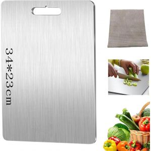 Planche A Decouper En Titane, Planche &Agrave; D&eacute;couper Inox Avec Coussin En Silicone Antid&eacute;rapant, Yamato Planche &Agrave; D&eacute;couper, Garantir Le Go&ucirc;t Original Des Ingr&eacute;dients(34 * 23cm+25 * 15cm) - Neuf