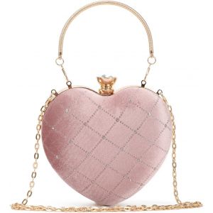 SJZG-&Eacute;l&eacute;gant Pochette De Soir&eacute;e En Forme De Coeur Avec Cha&icirc;ne Sac &Agrave; Main De Soir&eacute;e Velours Pour Femme Sacs Bandouli&egrave;re Pour Banquet F&ecirc;te De Mariage(Rose Velours) - Neuf
