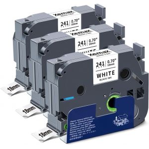 3x maX Ruban Compatible pour Brother P-touch TZe-241 Cassette de Ruban Brother 18mm 0,7'' Noir sur Blanc Etiqueteuse Brother PT-D400 P700 1830 D450 2100 E500VP D410 E550W P750W Cube Plus - Neuf