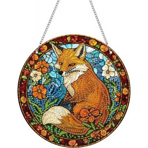Ayuhr-Diy Renard Diamond Painting Pendentif, Animal Pendant Broderie Diamant Kit Avec Chaîne, Pour Jardin Maison Porte Et Fenêtre Décoration Cadeaux 20x20 Cm(Renard) - Neuf