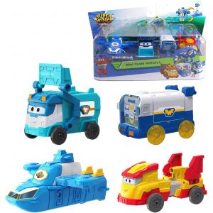 ERYI-Mini Team Transforming Vehicles, Incluant World Aircraft Robot, Marc Cleaning Vehicle, Golden Wheels Vehicle, Super Pets Base, Transformer Toy Pour Garçons Et Filles À Partir De 3 Ans - Neuf