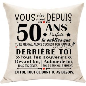 Eryi-Décoration Cadeau 50 Ans Femme Housse De Coussin 50ème Cadeaux D'anniversaire Décoration Cadeau Pour 50 Ans Hommes Grands - Parents Maman Papa Tante S?Ur 50 Ans Keepsake (50) - Neuf