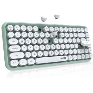 x AJAZZ 308i Clavier sans Fil Rétro, Bluetooth Silent Cute Computer Keyboard, Keycaps Punk Ronds, Compact 84 Touches,Texture Mate, Typewriter Design, QWERTY, Multidispositif pour PC Mac-Vert - Neuf