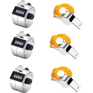 Acdsgd-Compteur Manuel Et Sifflet - Compteur M&eacute;canique &Agrave; 4 Chiffres - Compteur De Chiffres &Agrave; Clic - Son Fort Et Net - Id&eacute;al Pour Les Entra&icirc;neurs, Arbitres (3 Compteurs + 3 Sifflets) - Neuf