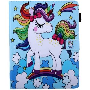 Tablette 10 Pouces Universel Bleu Clair Coque Antichoc Housse de Protection avec Motif Animaux Cheval Blanc Porte Carte Stand Clapet Etui en Cuir PU pour Tablette Tactile 9.5-10.5 Pouces - Neuf