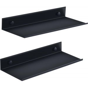 Etagere Salle de Bain sans Percage,Noir Étagère Murale 2 Pièces,Métal Etagere de Douche 30cm,Decoration Étagère Flottante pour Salon,Salle Bains,Cuisine,Bureau (30CM,Noir) - Neuf
