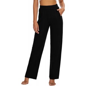 Pantalon De Jogging Pour Femme En Coton Avec Poches - Pantalon De Yoga Long - Pantalon De Sport - Pantalon De Loisirs - Taille Haute - Pantalon De Surv&ecirc;tement Large Confortable, Noir , L - Neuf