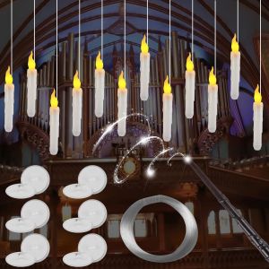 Tianyi-Lot De 12 Bougies Led Avec Baguette Magique, Télécommande, Sans Flamme, Flottantes, Fonctionne Avec Piles, Lumière Blanc Chaud, Flamme Vacillante Pour Mariage, Fête, Halloween, Noël - Neuf