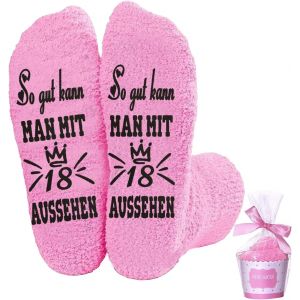 Jgd-18e Anniversaire Fille, Chaussettes Avec Inscription En Allemand Cadeaux Pour 18e Anniversaire Fille, Chaussettes Antid&eacute;rapantes Pour Femme, Cadeau Id&eacute;al Pour Les Femmes De 39 &Agrave; 42, Cadeau - Neuf