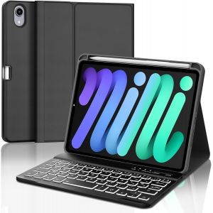 Coque Clavier Ipad Mini 7 (A17 Pro)/6 8.3"", Eclairage 7 Couleurs, Rechargeable Etui Clavier Fran&ccedil;ais Azerty D&eacute;tachable Pour Ipad Mini 7 8.3"" 2024/Mini 6 8.3"" 2021, Noir - Neuf