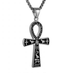 Collier Pendentif Croix Ankh En Acier Inoxydable, Grand Mod&egrave;le, Symbole Des Hi&eacute;roglyphes &Eacute;gyptiens Antiques, Cha&icirc;ne De 56 Cm (22 Pouces), Bijou Cadeau Argent&eacute; - Neuf