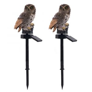 Lot de 2 lampes solaires LED hibou &eacute;tanches avec piquet pour d&eacute;coration ext&eacute;rieure - Neuf