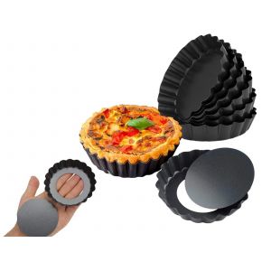 Mini Moule À Tarte Antiadhésif De 10cm, 6 Pièces, Moule À Quiche, À Gâteau Avec Fond Amovible - Neuf