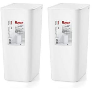 ERYI-| Poubelle De Salle De Bains | Capacité De 9 Litres | Couleur Blanche | 22 X 16 X 33Cm | Avec Couvercle (Lot De 2) - Neuf