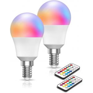 Kal-Ampoule Led Changement De Couleur E14, 3w Dimmable Ampoule Led E14 Rgb Avec Télécommande, Fonction Mémoire Et Minuterie, Rgb + Blanc Chaud 3000k Pour Ambiance Éclairage (Pack De 2) - Neuf